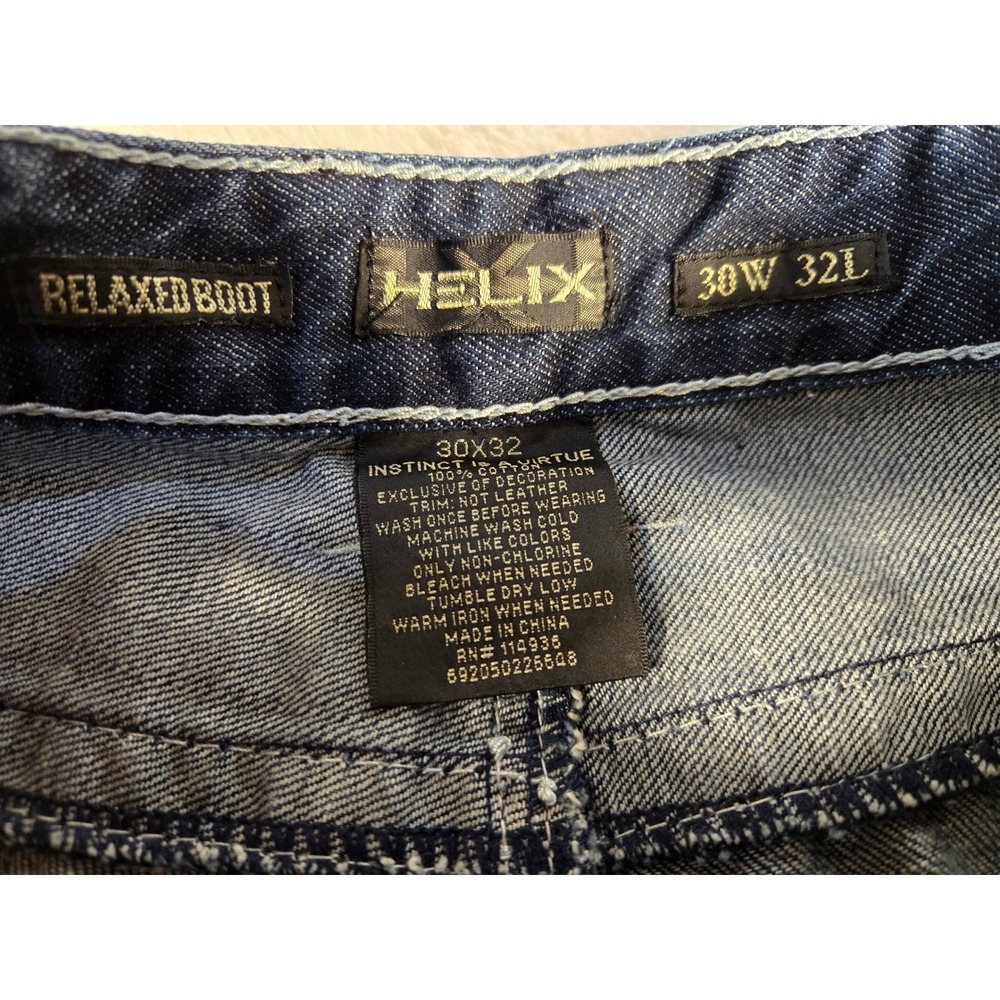 Helix Mens Relaxed Bootcut Jeans Dark Wash Contrast Stitch 31x28